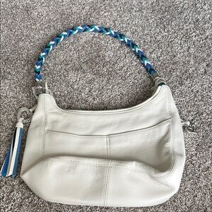 White and Blue Brighton Bag with Braided Handle